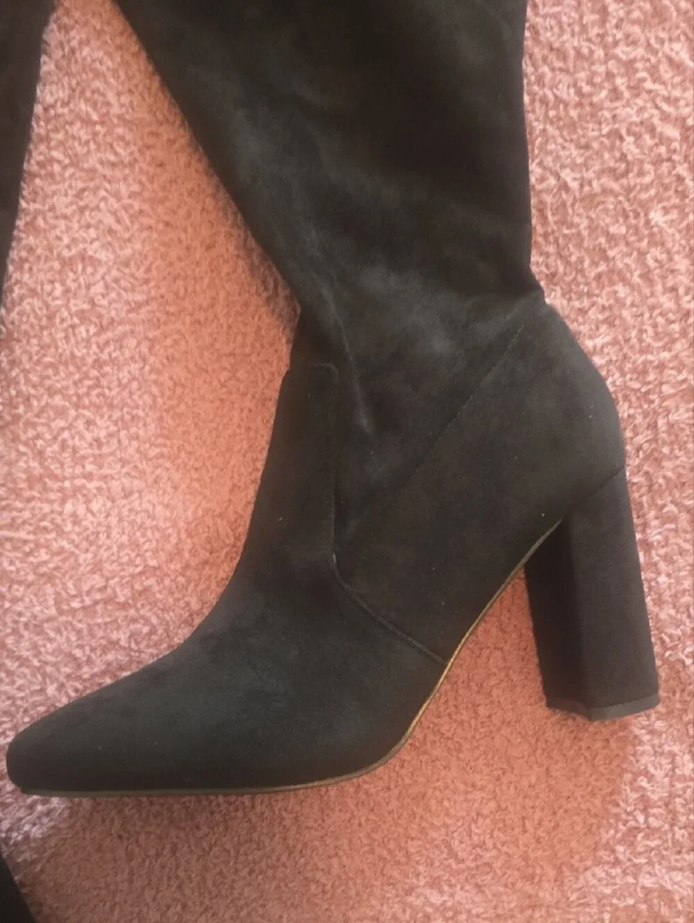 Black Suede Knee-High Block Heel Boots - Women Size 9 Wide Calf